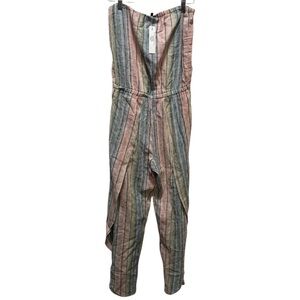 NWT Anthropologie Drew Strapless Jumpsuit in Striped Pastel Rainbow